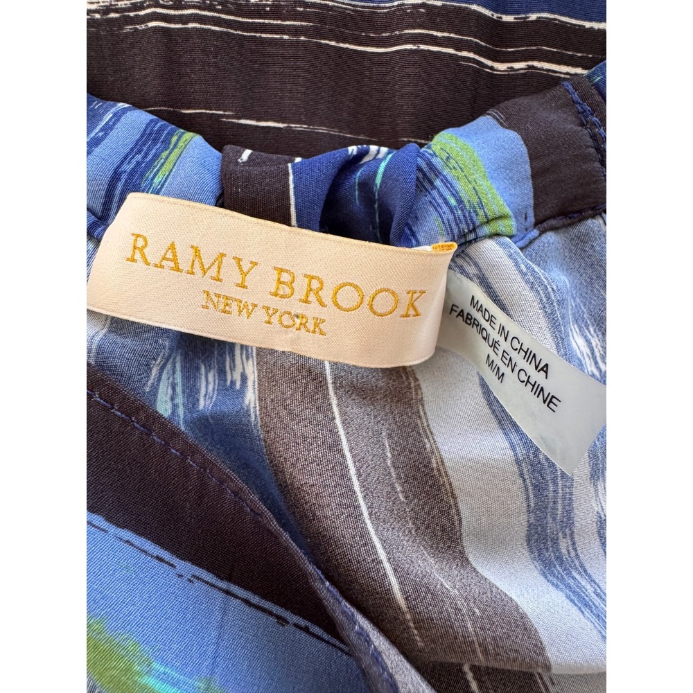 Ramy Brook Blue Green Watercolor Halter Midi Wrap Tie‎ Waist Dress Medium - Picture 8 of 12